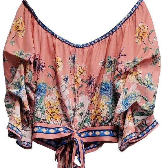 Jealous Tomato Off Shoulder Spring time Crop Top Floral Pattern Blouse  Large - Picture 3 of 8